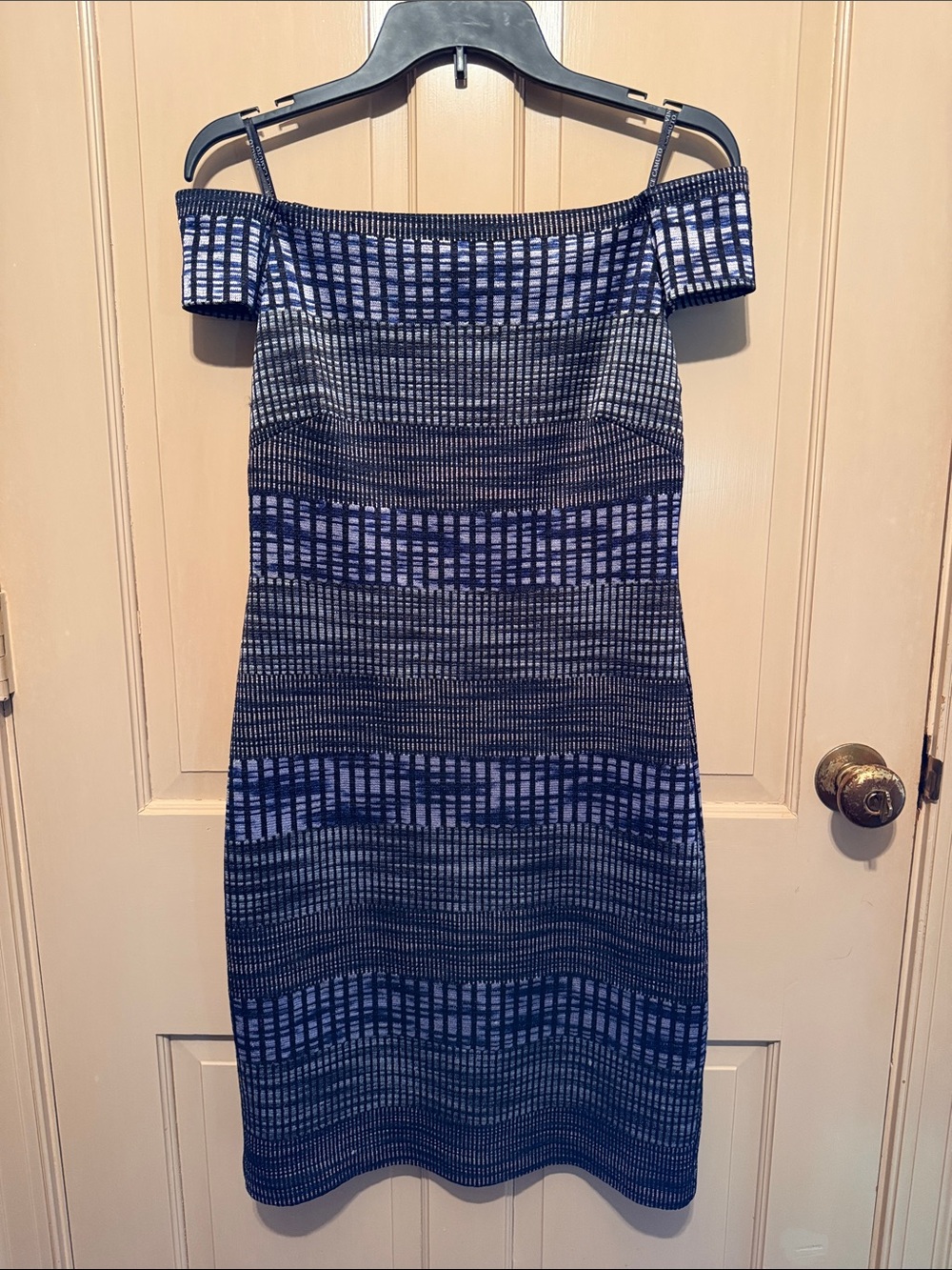 Vince Camuto Navy and White One-Shoulder Knit Dress
